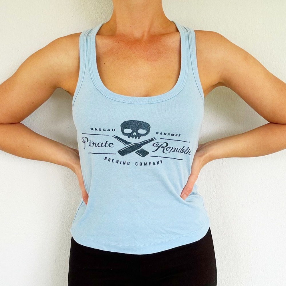 Blue Nassau Bahamas Pirate Republic Brewing Company tank top size small